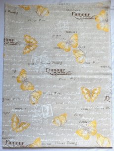画像2: 「J即納」はぎれ50×65：旅する蝶々（麻色ベース白・ゴールデンイエロー） (2)